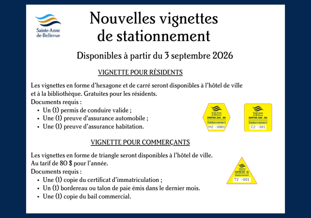 Nouvelles vignettes de stationnement : Saison 2026-27