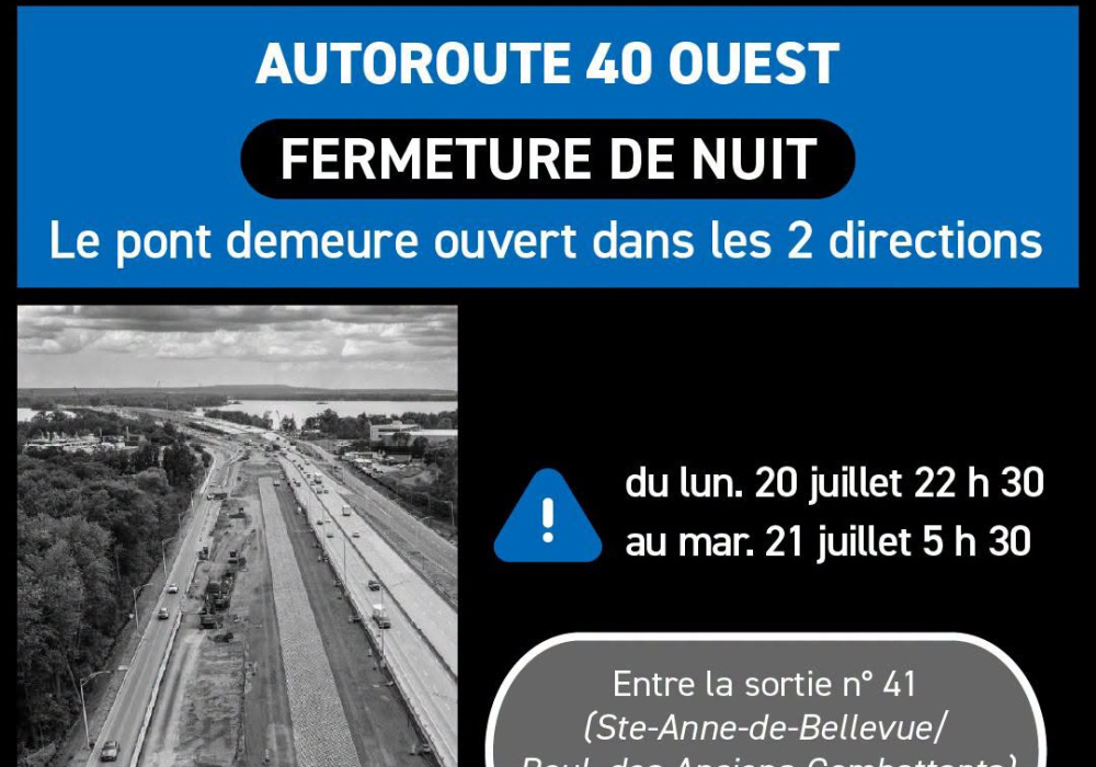 Fermetures de l&rsquo;A-40, &agrave; Senneville, durant les nuits du 20 et 21 juillet