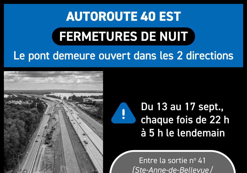 Nighttime closures on the eastbound A-40 in Senneville, starting September 13