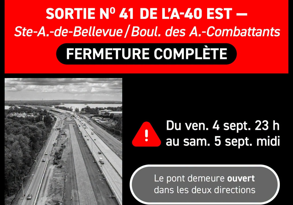 Fermeture de la sortie 41 de l&rsquo;A-40 en direction est du 4 au 5 septembre 