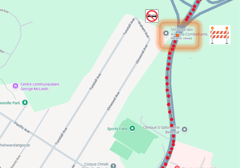 Partial traffic closure at 550 Boulevard des Anciens-Combattants from November 16 to 23