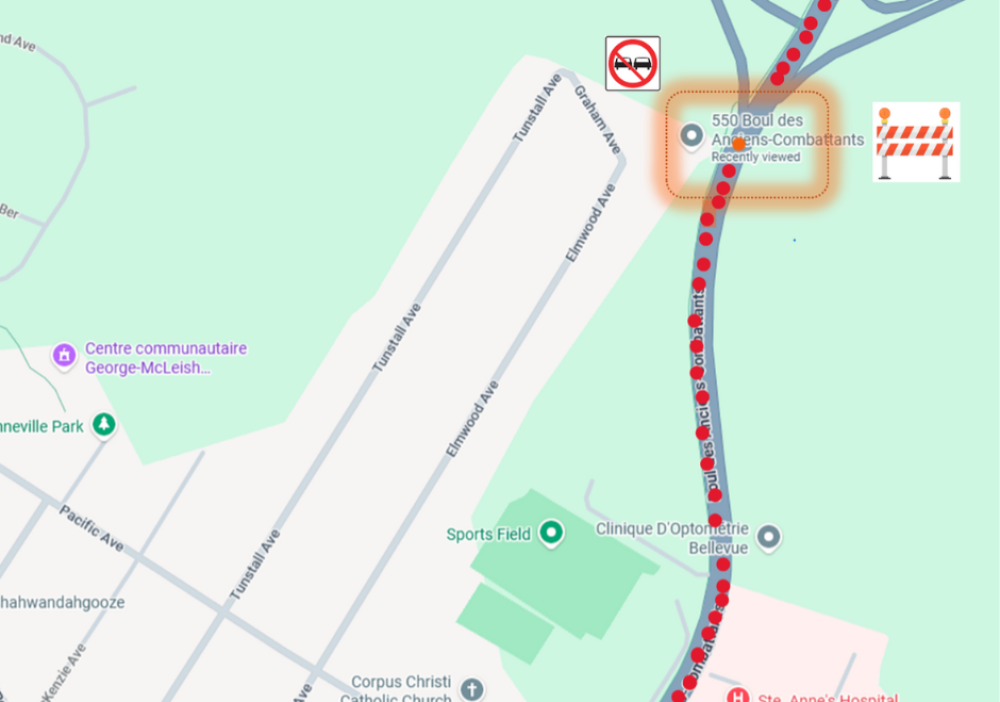 Fermeture partielle de la circulation au 550 boulevard des Anciens-Combattants du 16 au 23 novembre