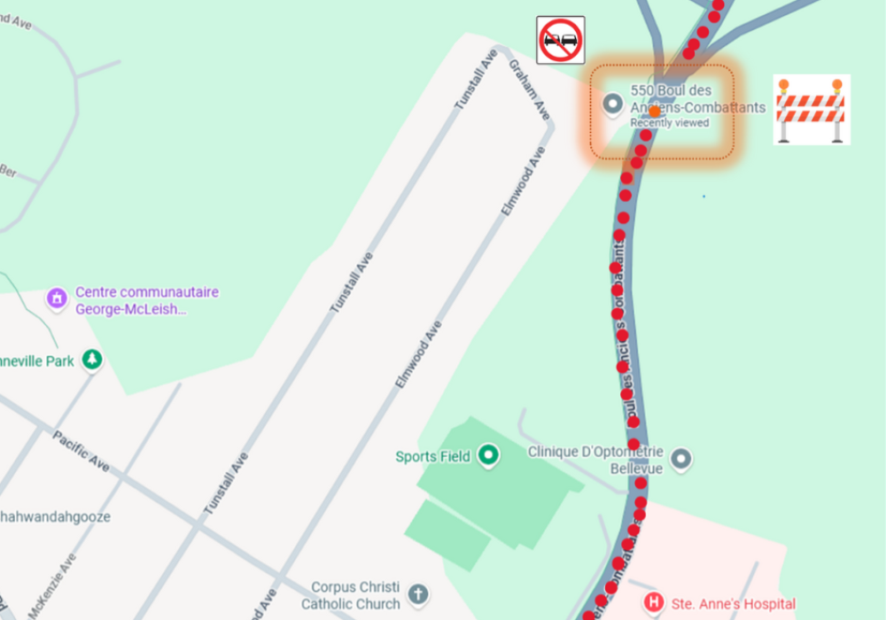 Fermeture partielle de la circulation au 550 boul des Anciens-Combattants le 16 novembre