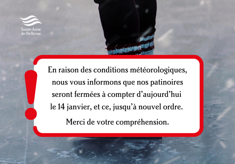 Fermeture des patinoires du 14 janvier jusqu&rsquo;&agrave; nouvel ordre