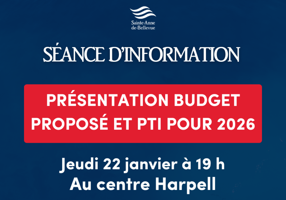 Pr&eacute;sentation budget propos&eacute; et PTI pour 2026 : 22 janvier &agrave; 19 h au centre Harpell