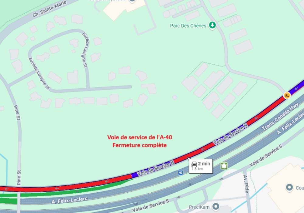 Closure on the north service road of the A-40 West