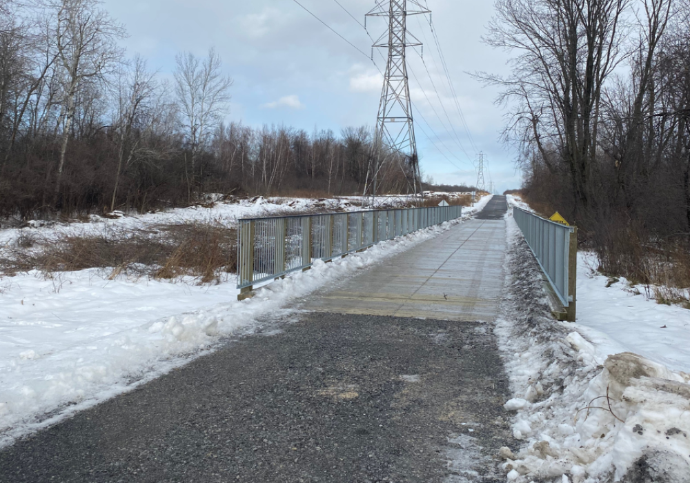 Travaux de finition de la passerelle traversant le milieu humide